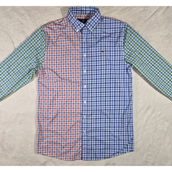 Vineyard Vines Whale Shirt Button Down Boys XL Nylon Spandex Multicolor - Picture 1 of 10